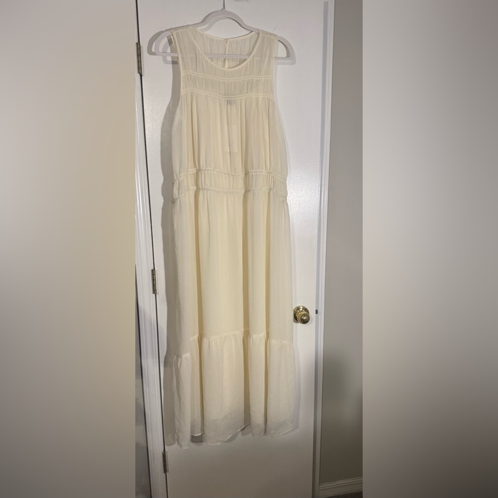 Nwt Elegant Cream Maxi Dress sheer dress with slip dress underneath graduation